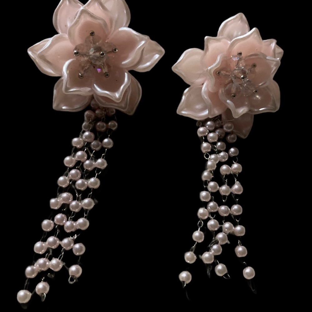 Hipster Pink Flower Pearl Cascade Earrings—Floral Anarchy
